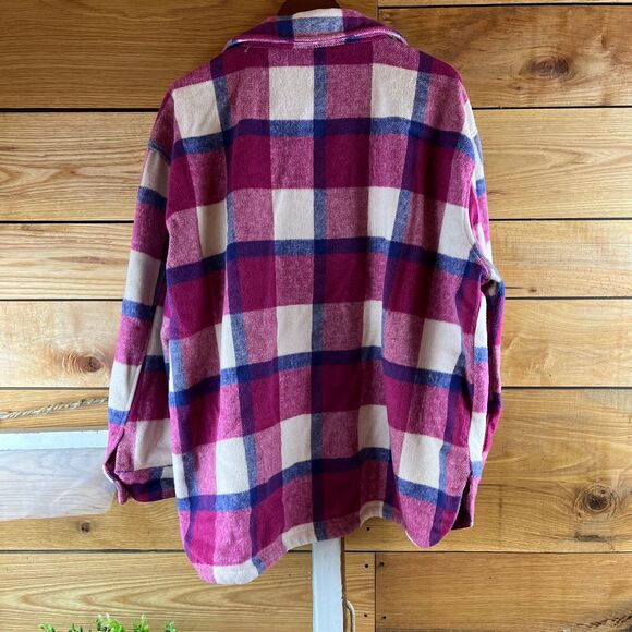 Hot Pink Purple & White Heavy Flannel Shacket Plus Size Pockets Shirt Jacket 2X - Picture 5 of 6